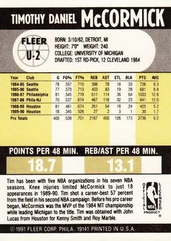 1990-91 Fleer Update Tim McCormick #U-2 card back image