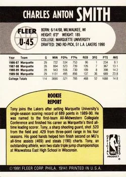 1990-91 Fleer Update Tony Smith #U-45 card back image