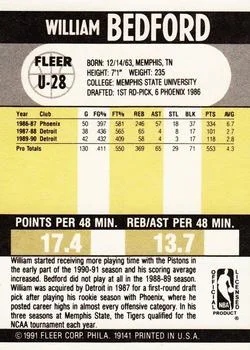 1990-91 Fleer Update William Bedford #U-28 card back image