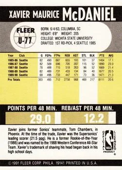 1990-91 Fleer Update Xavier McDaniel #U-77 card back image