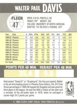 1990-91 Fleer Walter Davis #47 card back image