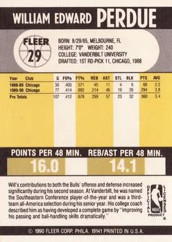 1990-91 Fleer Will Perdue #29 card back image