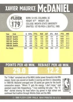 1990-91 Fleer Xavier McDaniel #179 card back image