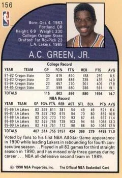 1990-91 Hoops A.C. Green #156 card back image
