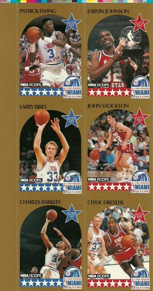 1990-91 Hoops Patrick Ewing / Magic Johnson / Larry Bird / John Stockton / Charles Barkley / Clyde Drexler [All-Star Program Panels] All-Star Program Panels #NNO card image
