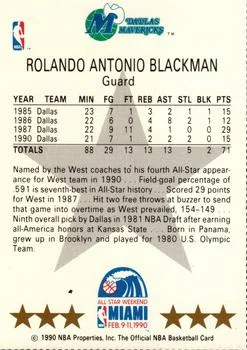1990-91 Hoops Rolando Blackman [All-Star Program Perforated] All-Star Program Perforated #NNO card back image