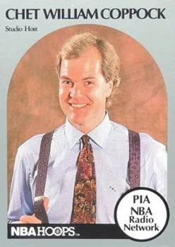 1990-91 Hoops Chet William Coppock UERStudio Host; UER: Born "New Orleans [Announcers] Announcers #NNO card image