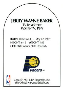 1990-91 Hoops Jerry Wayne Baker TV Broadcaster Announcers #NNO card back image