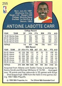 1990-91 Hoops Antoine Carr #255 card back image