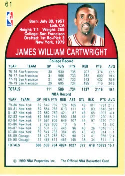 1990-91 Hoops Bill Cartwright #61 card back image