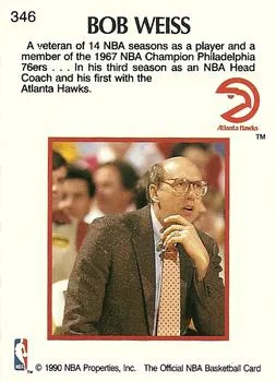 1990-91 Hoops Bob Weiss CO #346 card back image