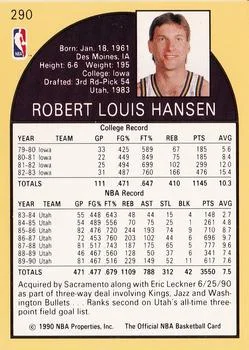 1990-91 Hoops Bobby Hansen SP #290 card back image