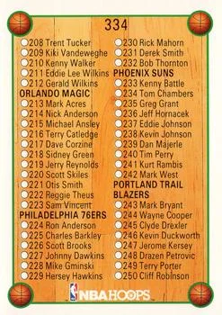 1990-91 Hoops Checklist: 168-250 #334 card back image