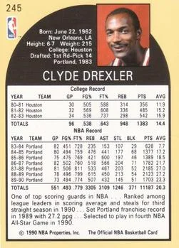 1990-91 Hoops Clyde Drexler #245 card back image