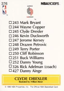 1990-91 Hoops Clyde Drexler TC #376 card back image