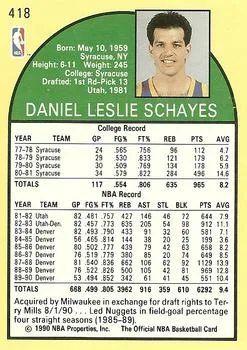 1990-91 Hoops Dan Schayes #418 card back image