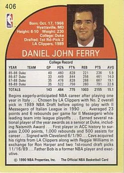 1990-91 Hoops Danny Ferry CORCOR: Position on front #406b card back image