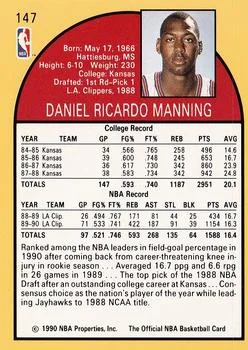 1990-91 Hoops Danny Manning #147 card back image