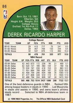 1990-91 Hoops Derek Harper #86 card back image
