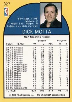 1990-91 Hoops Dick Motta Head Coach #327 card back image
