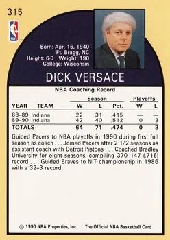 1990-91 Hoops Dick Versace Head Coach #315 card back image