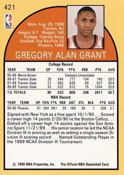 1990-91 Hoops Greg Grant CORCOR: Position on front #421b card back image