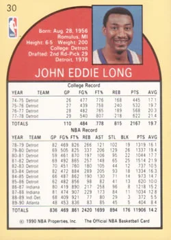 1990-91 Hoops John Long SP #30 card back image