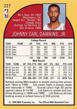 1990-91 Hoops Johnny Dawkins #227 card back image