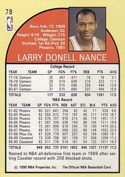 1990-91 Hoops Larry Nance #78 card back image