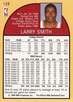 1990-91 Hoops Larry Smith #128 card back image