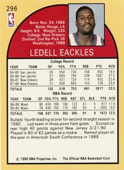 1990-91 Hoops Ledell Eackles SP #296 card back image