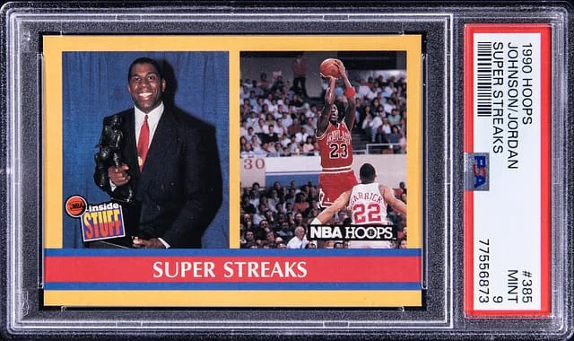 1990-91 Hoops Magic Johnson/Michael Jordan Super Streaks #385 card image
