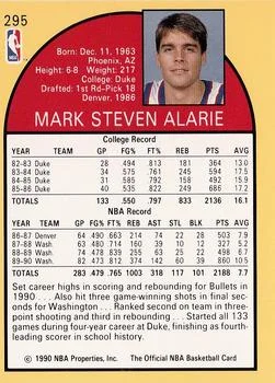 1990-91 Hoops Mark Alarie #295 card back image