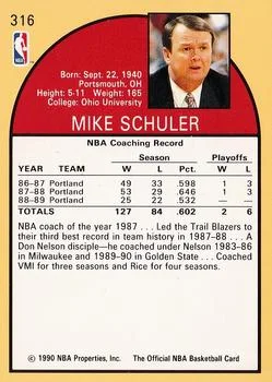 1990-91 Hoops Mike Schuler CO #316 card back image