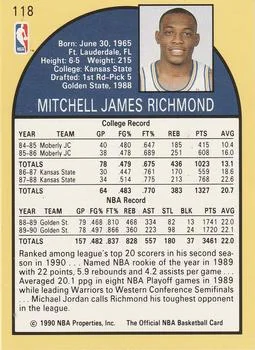 1990-91 Hoops Mitch Richmond #118 card back image