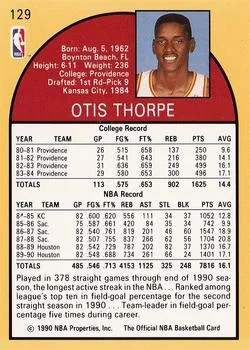1990-91 Hoops Otis Thorpe #129 card back image