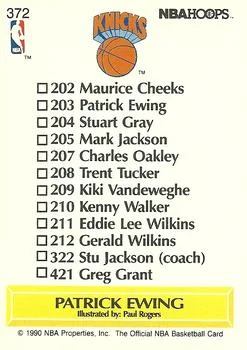 1990-91 Hoops Patrick Ewing TC #372 card back image