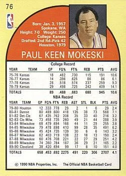 1990-91 Hoops Paul Mokeski SP #76 card back image