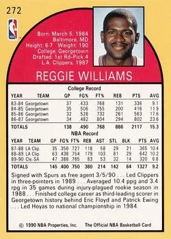 1990-91 Hoops Reggie Williams #272 card back image