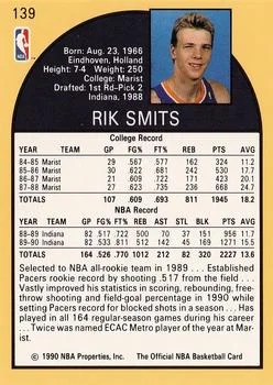 1990-91 Hoops Rik Smits #139 card back image