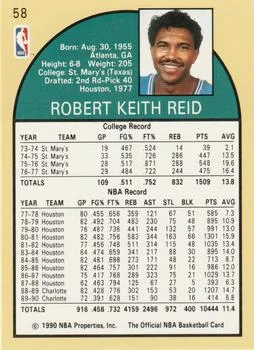 1990-91 Hoops Robert Reid SP #58 card back image