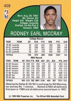 1990-91 Hoops Rodney McCray #409 card back image