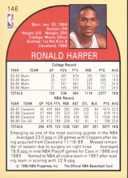 1990-91 Hoops Ron Harper #146 card back image