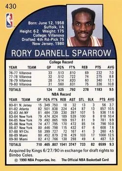 1990-91 Hoops Rory Sparrow #430 card back image