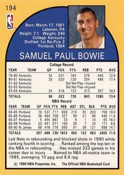 1990-91 Hoops Sam Bowie #194 card back image