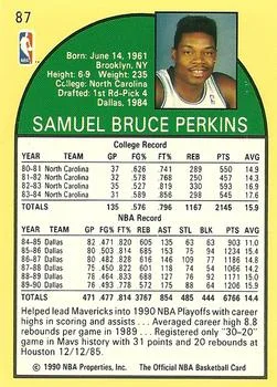 1990-91 Hoops Sam Perkins SP #87 card back image