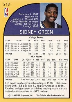 1990-91 Hoops Sidney Green SP #218 card back image