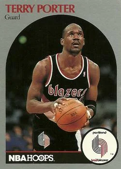 1990-91 Hoops Terry Porter CORCOR: NBA logo on back #249b card image