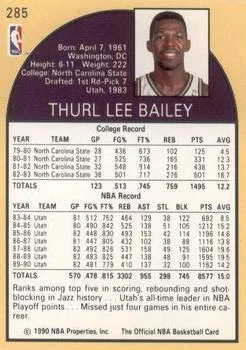 1990-91 Hoops Thurl Bailey #285 card back image