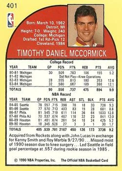 1990-91 Hoops Tim McCormick #401 card back image